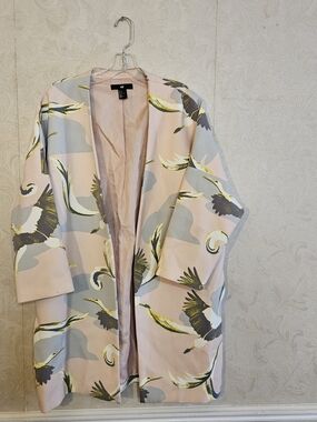 H&M Light Pink Satin Robe Coat with Bird Print